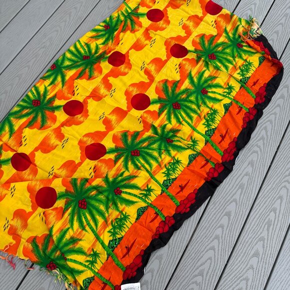 Touch of  Hawaii Yellow Orange Wrap Scarf Swim Cover Beachwear Palm Trees - Picture 1 of 6